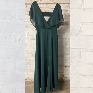 hunter green flutter sleeve chiffon bridesmaid dress [size 10]